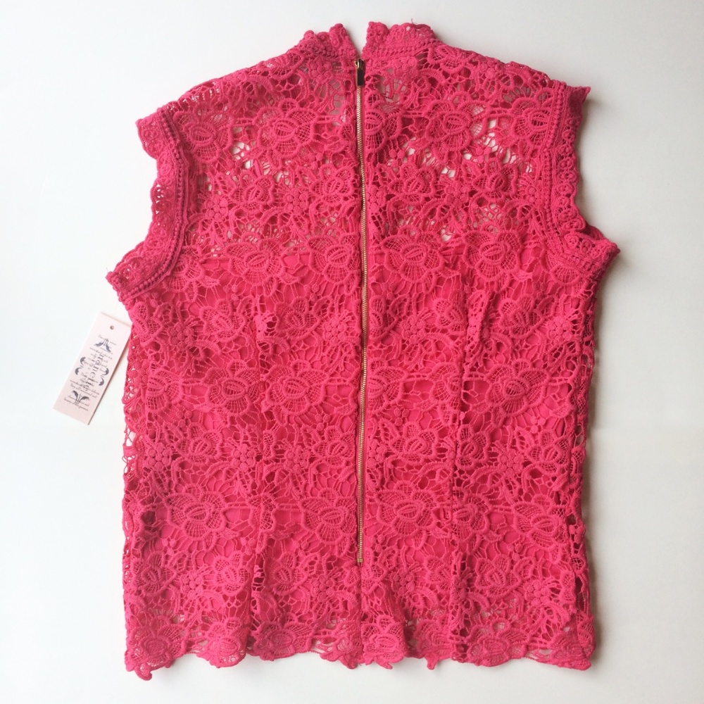 Nanette Lepore Sleeveless Lace Top Bright Pink NWT - Picture 3 of 7